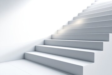 White staircase ascending into a bright minimalist background symbolizing elevation clarity and forward momentum ideal for themes related to personal growth ambition and upward movement