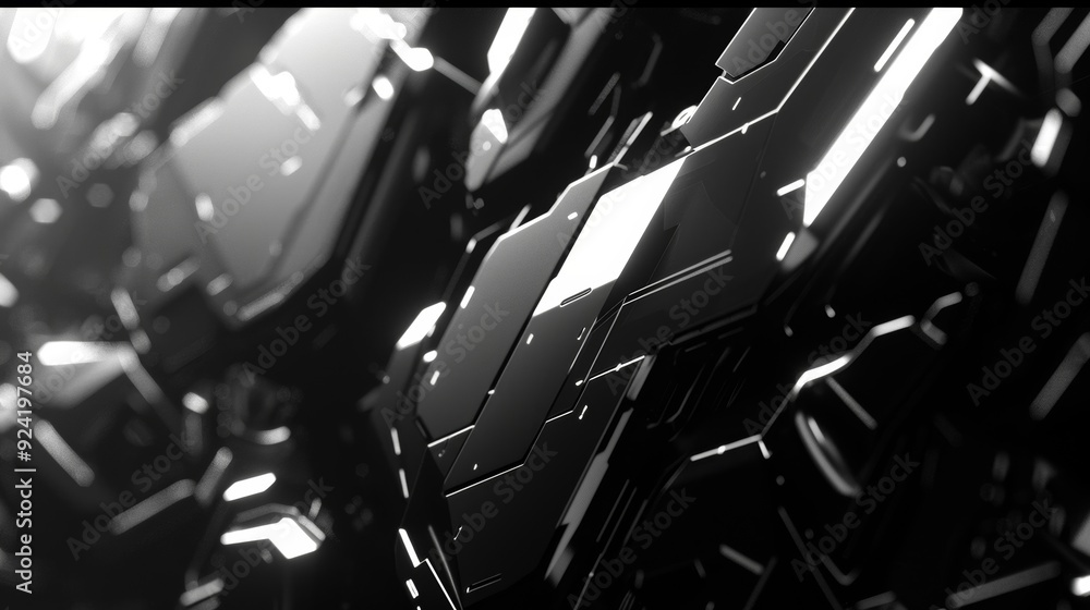 Poster a futuristic font with jagged angular edges that evoke a bionic aesthetic
