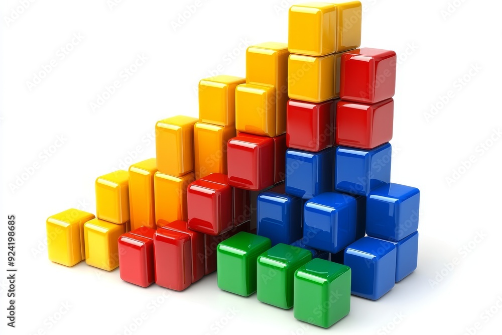 Poster colorful blocks arranged in an ascending staircase pattern symbolizing progress growth and upward mo
