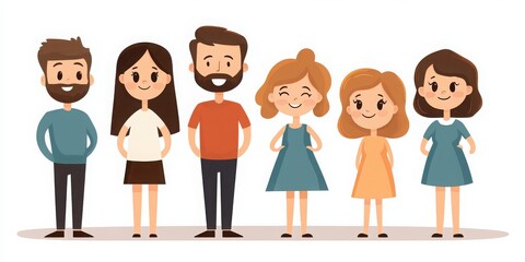 Obraz premium A cheerful group of diverse friends standing together, showcasing friendship and unity in a playful illustration.