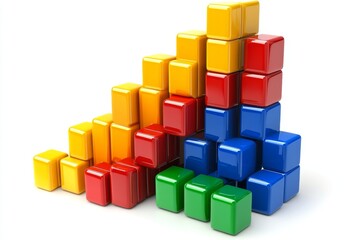 Fototapeta premium Colorful blocks arranged in an ascending staircase pattern symbolizing progress growth and upward mobility ideal for business education and self improvement themes in a vibrant and dynamic context
