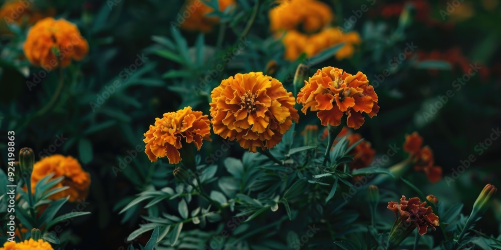 Poster a dynamic adobe stock photo beautifully showcases the vivid charm of marigold blooms with their vibr