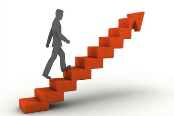 Silhouette of a person climbing an orange staircase symbolizing ambition progress and upward mobility ideal for business themes personal growth and motivational content in a dynamic context
