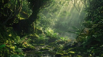 Sunlight Streaming Through Lush Jungle