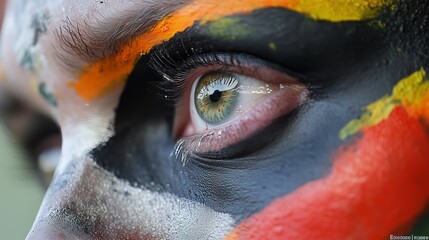 A fan's face, painted in team colors, shows intense focus and passion during a crucial play.