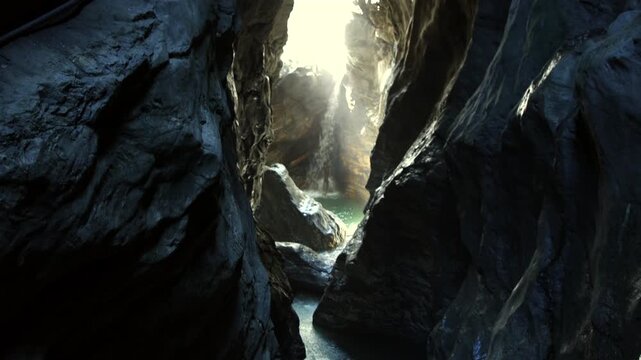 Liechtenstein Gorge with a waterfall in the Austrian Alps in the federal state of Salzburg
