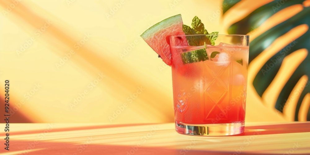 Poster watermelon and cucumber mocktail with copy space