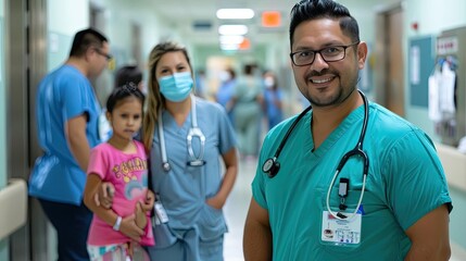 Obraz premium A surgeon explaining a successful operation outcome to a family