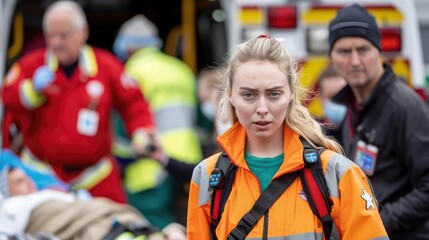 Fototapeta premium A hectic ER scene where patients are arriving via ambulance