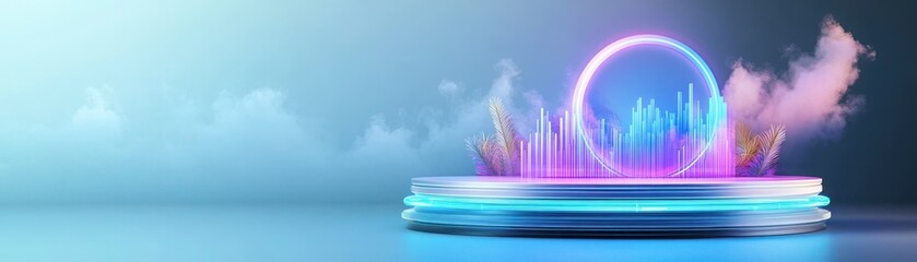 Fototapeta premium A vibrant, futuristic scene featuring colorful glowing elements, creating an inspiring atmosphere for creativity and innovation.