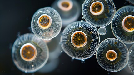 Marine ecosystem banner  phytoplankton engaged in photosynthesis, autotrophic microorganisms