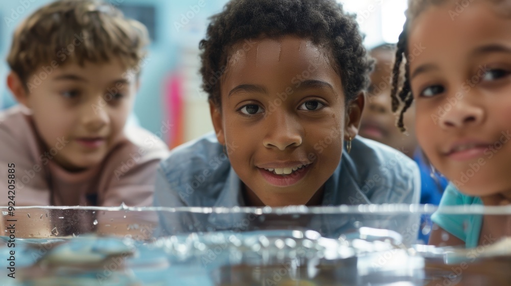 Poster a group of elementary school students participate in a science experiment measuring the effects of c