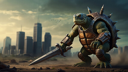 Fototapeta premium monster turtle warrior robotic illustration