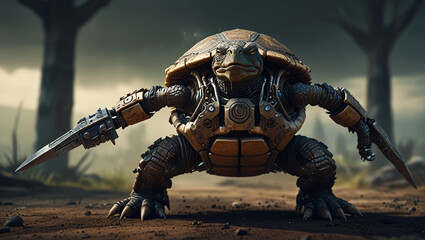 monster turtle warrior robotic illustration