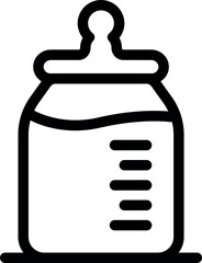 Simple black and white icon of a classic baby bottle filled with milk, perfect for representing infant care and nutrition