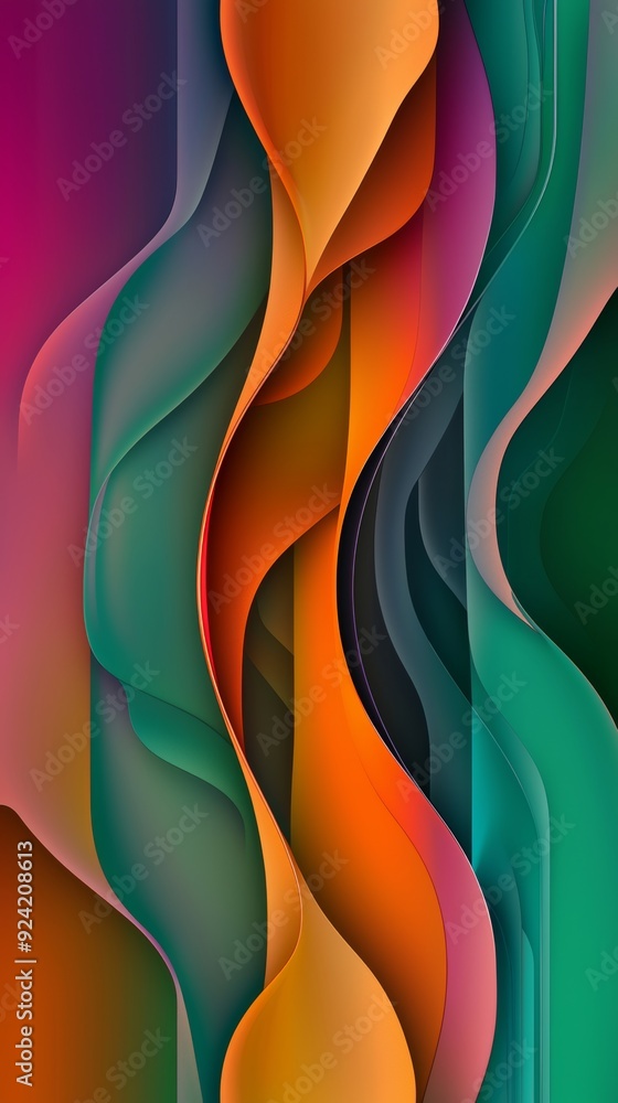 Poster abstract background with colorful wavy shapes flowing vertically, creating a sense of movement and d