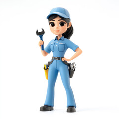 3D cartoon, a male mechanic service uniform profession. on a solid white background