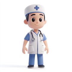 3D cartoon, a male nurse uniform profession. on a solid white background