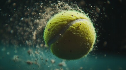 A close-up shows a vibrant tennis ball hurtling toward the camera, heightening match intensity.