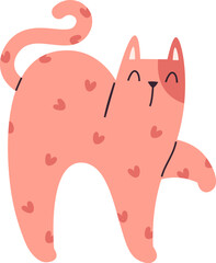 Hand Drawn Walking Cat With Hearts