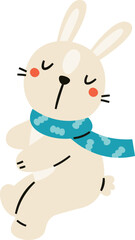 Childish Sitting Rabbit Character With Scarf