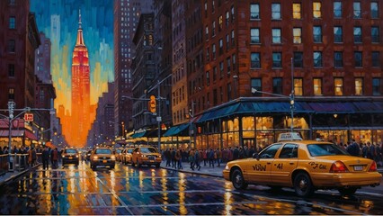 Naklejka premium Manhattan Melody: An Acrylic Symphony of New York City