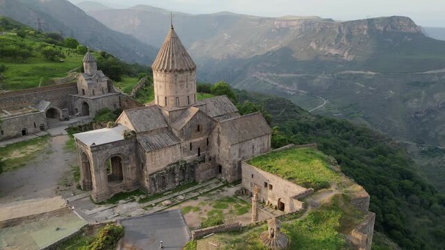 Tatev Monastery is a 9th-century Armenian Apostolic monastery located on a large basalt plateau near the village of Tatev in the Syunik Province