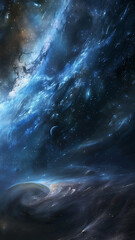 Mysterious Cosmic Scene with Swirling Stars and Deep Space