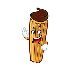 Happy cartoon churro character giving okay sign. Perfect for food and beverage promotions.