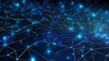 Abstract Network of Interconnected Nodes with Glowing Blue Lights