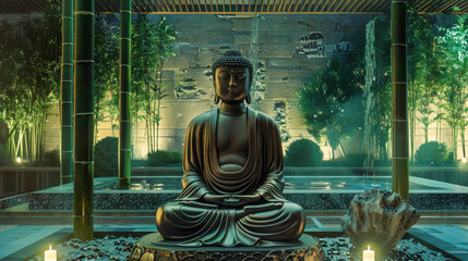 Buddha Statue Serenity in Bamboo Garden