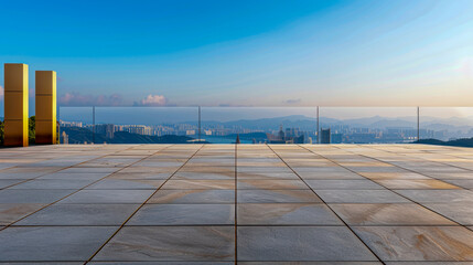 Obraz premium Rooftop Terrace with City Skyline View