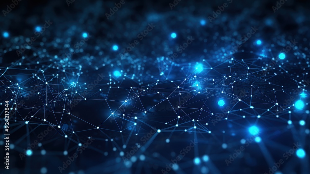 Poster Abstract Network of Interconnected Nodes with Blue Glowing Lights