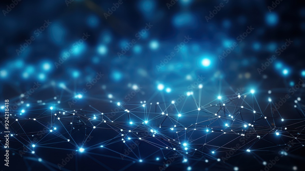 Poster abstract network of interconnected glowing nodes