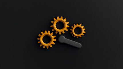 A D abstract search engine icon with floating gears, symbolizing the mechanics behind digital search