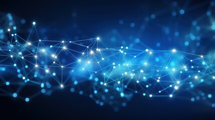 Obraz premium Abstract Blue Network with Interconnected Nodes and Glowing Lights