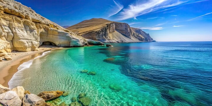 Beautiful Agali beach with turquoise waters and white cliffs in Folegandros, Greece, Agali beach