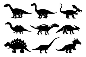 set of dinosaurs silhouettes vector illustration