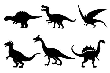 set of dinosaurs silhouettes vector illustration