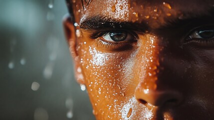 A sweaty soccer player intensely focuses on the distant goal, embodying passion and determination.