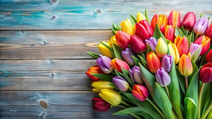 Vibrant bouquet of fresh tulips in various colors, spring, flowers, garden, vibrant, colorful, nature, bouquet, tulips