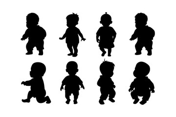 silhouettes of children playing vector illustration