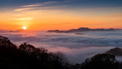 Obraz premium Sunrise over the sea of ​​fog