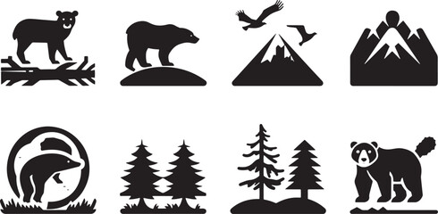 A straightforward vector icon set with a wildlife protection, biodiversity, renewable resources, and pollution prevention .icons in black and white style with isolated on white