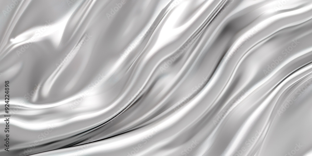 Poster a silver fabric with a wave pattern. the fabric is shiny and smooth