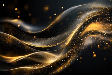 Golden glitter waves against black. Perfect for luxury, elegance, or celebration designs.