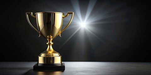 Gold trophy shining on a sleek black background, achievement, success, award, champion, victory, competition, winner