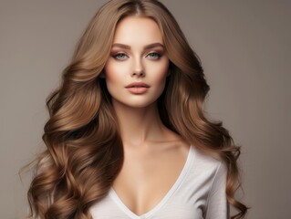 Fototapeta premium Portrait of a Woman with Long Wavy Brown Hair