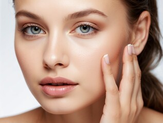 Obraz premium Close-up Portrait of a Woman with Clear Skin and Blue Eyes