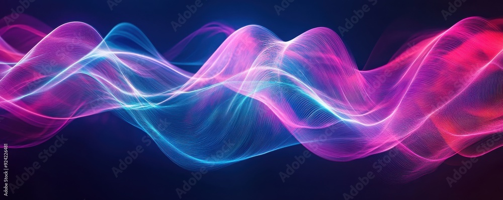 Aufkleber abstract waves in vibrant pink and blue colors flowing seamlessly on a dark background, creating a d